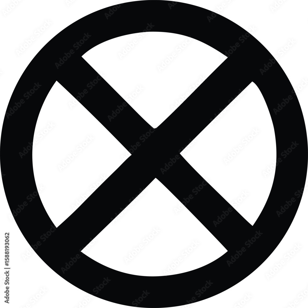 Poster a stark black x symbol is superimposed over a white circle creating a bold graphic design element wi