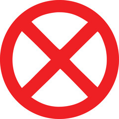 Fototapeta premium A bold red circle with a diagonal cross symbolizing prohibition or incorrectness against a clean white background