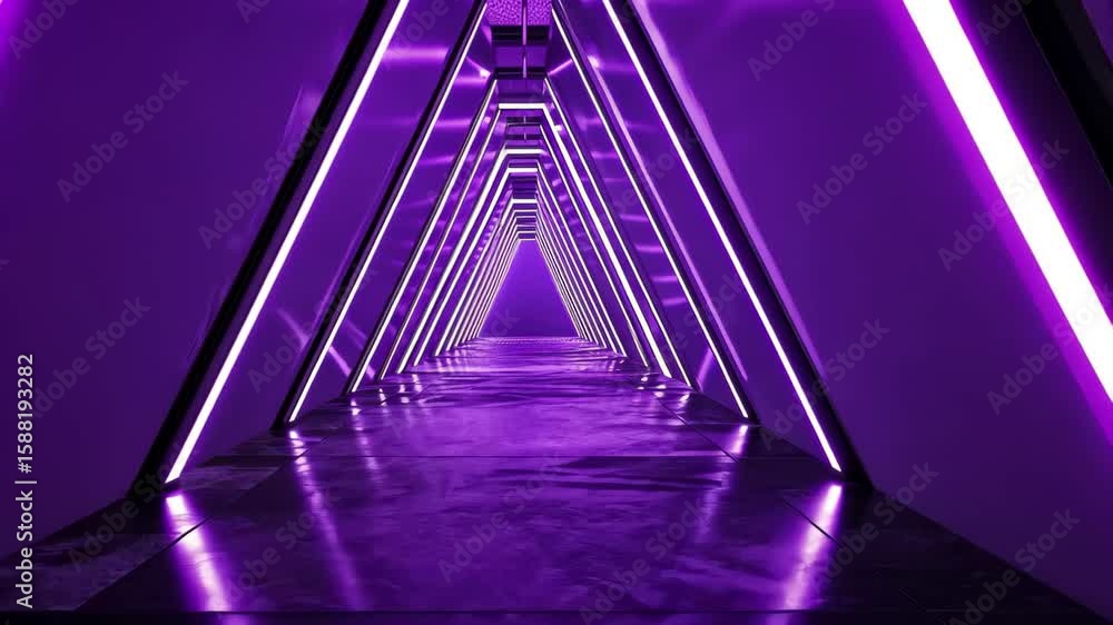 Poster bright purple triangle tunnel with strobe lights creating a vibrant atmosphere, triangle tunnel stro