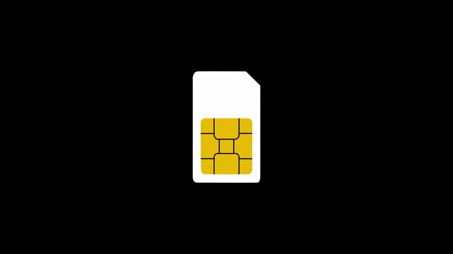 Sim card icon isolated on black background. Mobile  phone sim card chip. Mobile and wireless communication technologies. Network chip electronic connection on 4k video Mobile. Motion graphic. - Powered by Adobe