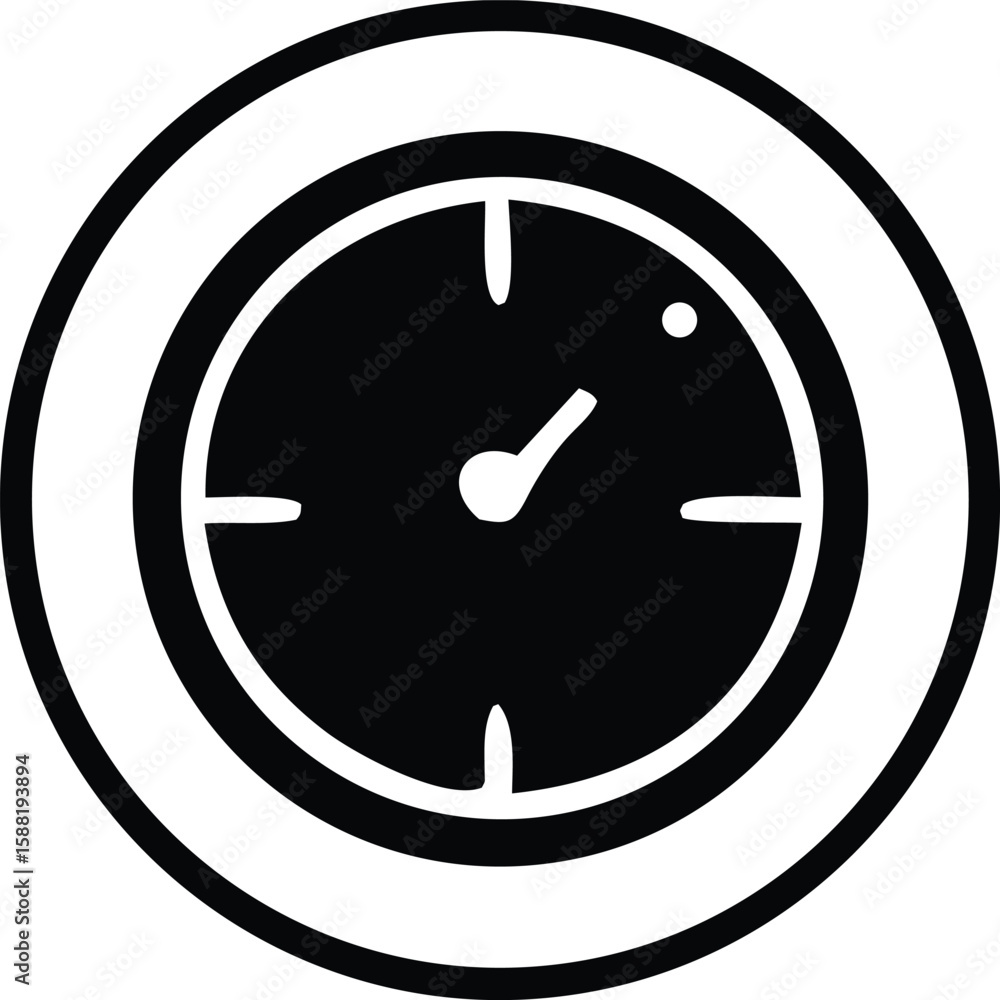Poster stylized black and white icon of a clock face with a single hand indicating a specific time set agai