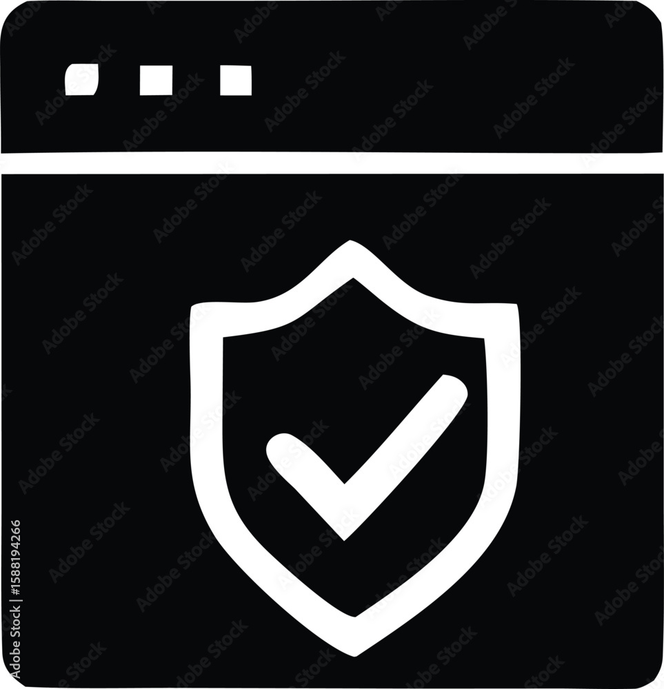 Poster secure web browser interface with verified shield and checkmark icon representing online safety and 