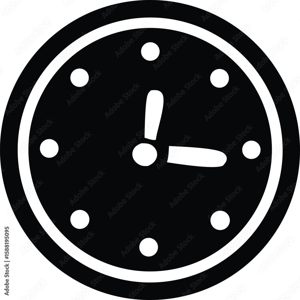 Poster simple black and white icon of a clock face with two hands indicating a specific time featuring circ