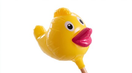 Cheerful inflatable yellow duck with oversized pink beak, embodying whimsical joy of National Rubber Ducky Day and Childhood Nostalgia Festival