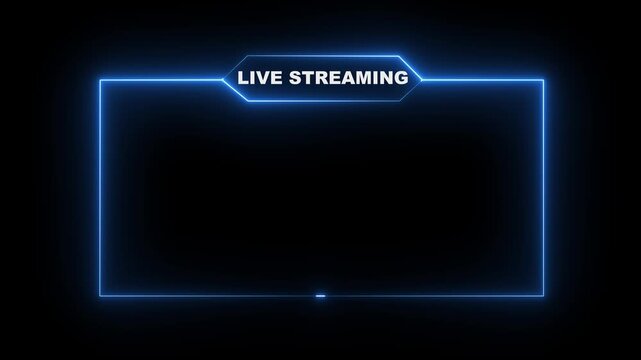 live streaming neon frame animation with neon box frame. Animated neon Live streaming Icon. Neon looped light frame for live streaming video a transparent background. Live streaming Frame - Animated.