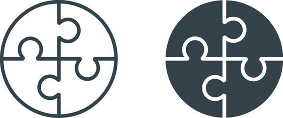 Two circular puzzle icons one outlined and one filled on a white background