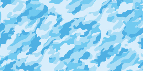 Sky blue camouflage pattern for clothing design. Fashionable military seamless pattern for army