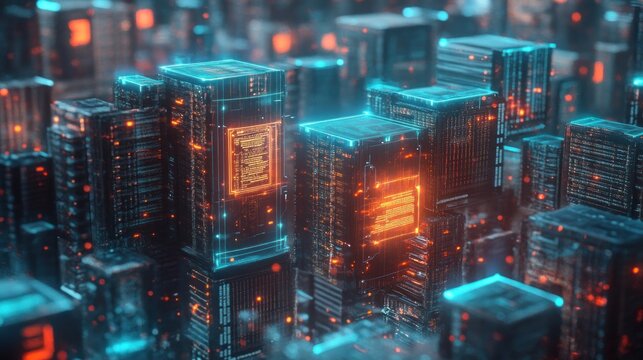 Futuristic cityscape of interconnected blocks