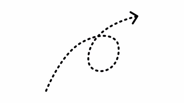 Black dotted arrow animation on transparent background. Perfect for symbolizing redirection, navigation, and dynamic movement. 4K video