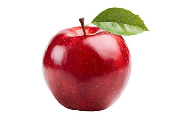 Red apple with stem, isolated on a white background, in a simple style, with a transparent PNG format. 