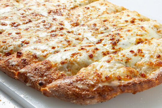 A view of cheesy garlic bread.