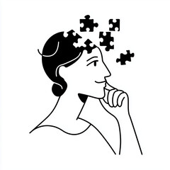 vektor, gehirn, brian, puzzle, illustration, sketch, frau, gesicht, abbildung, vektor, haar, kopf, profil, silhouette, schönheit, person, leute, sketch, design, kunst, zeichnung, gestalten, black, fir