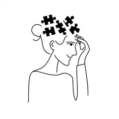 vektor, gehirn, brian, puzzle, illustration, sketch, frau, gesicht, abbildung, vektor, haar, kopf, profil, silhouette, schönheit, person, leute, sketch, design, kunst, zeichnung, gestalten, black, fir