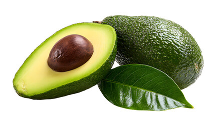 Freshly sliced avocado showcasing its creamy texture and vibrant green color, placed on a leaf, highlighting its natural appeal