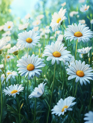 Obraz premium A field of blooming daisies under sunlight.