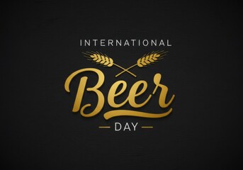 Elegant gold international beer day text with wheat stalks on black background
