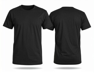 Black and white t shirts front and back view on blank background