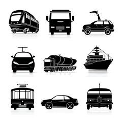 Obraz premium Diverse Transportation Vehicles Silhouette Set