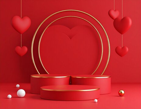 Red heart wrapped with golden ribbon for Valentine's Day - Powered by Adobe