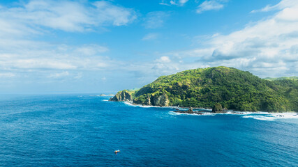 Lush Island Headland Meets Blue Ocean
