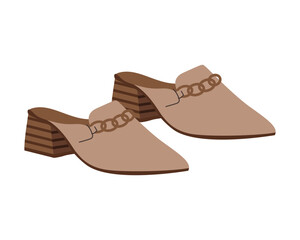 Casual women's elegant shoe wardrobe. Female fashion footwear beige sandals with heel closed-toe footgear. Colored vector illustration of women's open shoes isolated on white background. Modern design