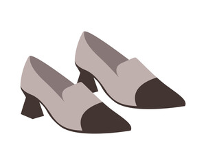 Casual women's elegant closed-toe shoe wardrobe. Female fashion footwear beige leather pointed-toe shoe with heel footgear. Pastel vector illustration of women's shoes isolated on white background.