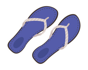 Casual women's shoe wardrobe. Summer slippers, sandals, flop flip shoes. Beach footwear accessories. Female footwear. Colored vector illustration of women's open shoes isolated on white background. 