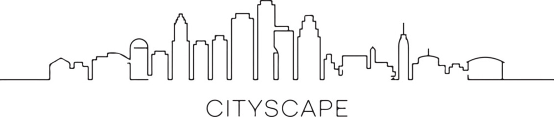 Minimalist Black Line Art Cityscape Vector Illustration Skyline Graphic Design Simple Urban Landscape Single Line Drawing