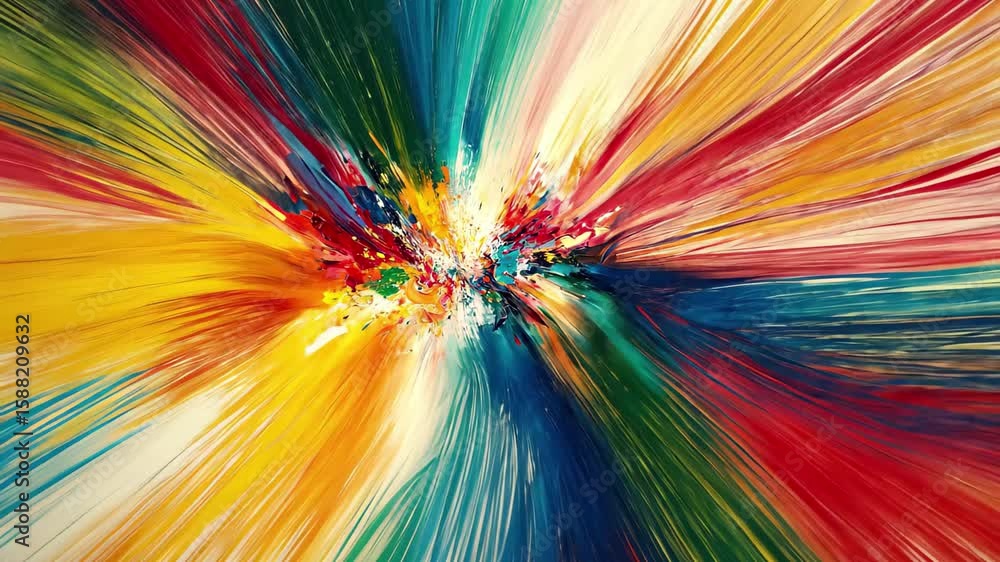 Poster vibrant abstract burst of light with colorful strokes radiating energy and joy in an artistic expres