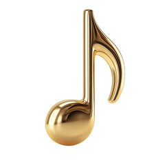 A golden three - dimensional music note icon, with bright luster, simple shape, artistic, PNG transparent background, music material image.