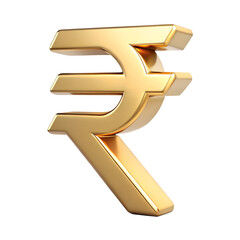 A golden rupee symbol represents indian currency and financial wealth, isolated on transparent background