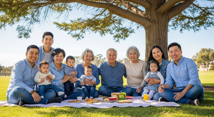 Big family enjoying picnic in a park