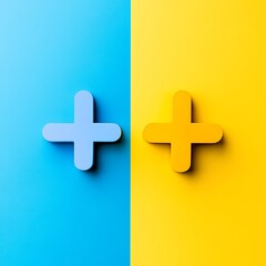 Minimalist Plus Sign Symbols Light Blue on Blue, Yellow on Yellow TwoToned Background