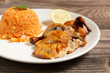 A view of an entree of Chinese style Cornish game hen.