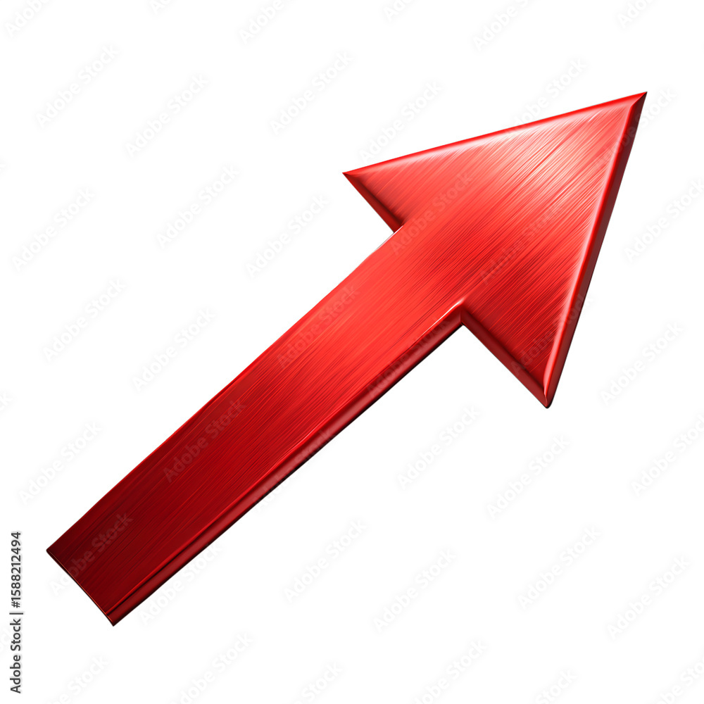 Poster a red arrow pointing up and to the right isolated on transparent background signifies growth and for