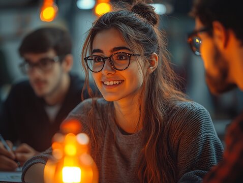Students brainstorming idea multimedia project creating documentary environmental issue Capture their expression they share idea focusing their collaboration storyboarding scriptwriting Ambient