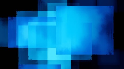 Digital Azure Illusion: Captivating abstract display of layered, translucent blue squares. Emphasizing depth, dynamic composition, and modern digital art style.