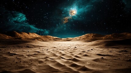Desert Landscape Under a Starry Night Sky with Nebula