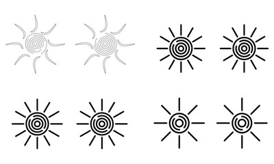 Minimal line sun icons with radial rays in modern black and white vector style
