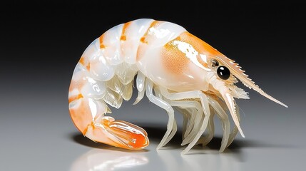 Detailed Raw Shrimp with Translucent Body and Orange Accents In Studio Lighting