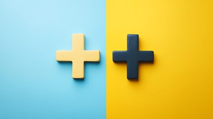 Plus Signs Yellow on Blue, Dark Blue on Yellow, Color Block Background