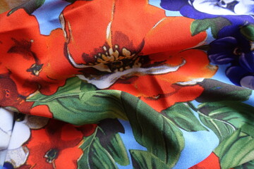 Jammed bright and colorful thin rayon fabric