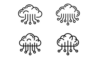 Vector icon set of cloud technology and data connection in black and white minimal style

