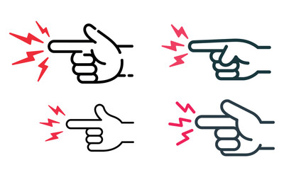 Pointing hand icons with electric zap effect in outline and color styles

