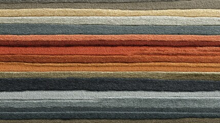 A textured surface with horizontal stripes in gray, beige, orange, black, and brown tones, resembling layered rock or sediment formations.