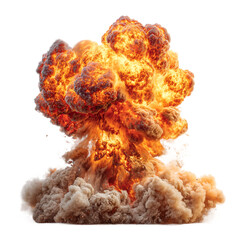 A fiery explosion with a mushroom cloud isolated on transparent background