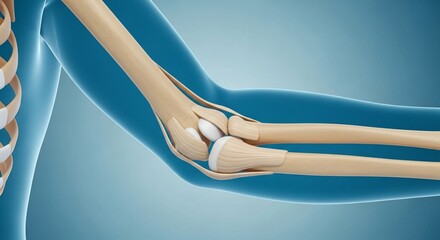 Detailed Anatomical Illustration of Elbow Joint in Human Arm with Muscles Bones and Ligaments