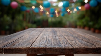 Rustic wooden table awaits revelers, evoking summer fetes, vibrant lanterns, and convivial Lunar New Year gatherings