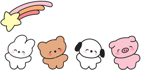 별똥별과 함께 있는 동물 손그림 캐릭터 © titi.drawing