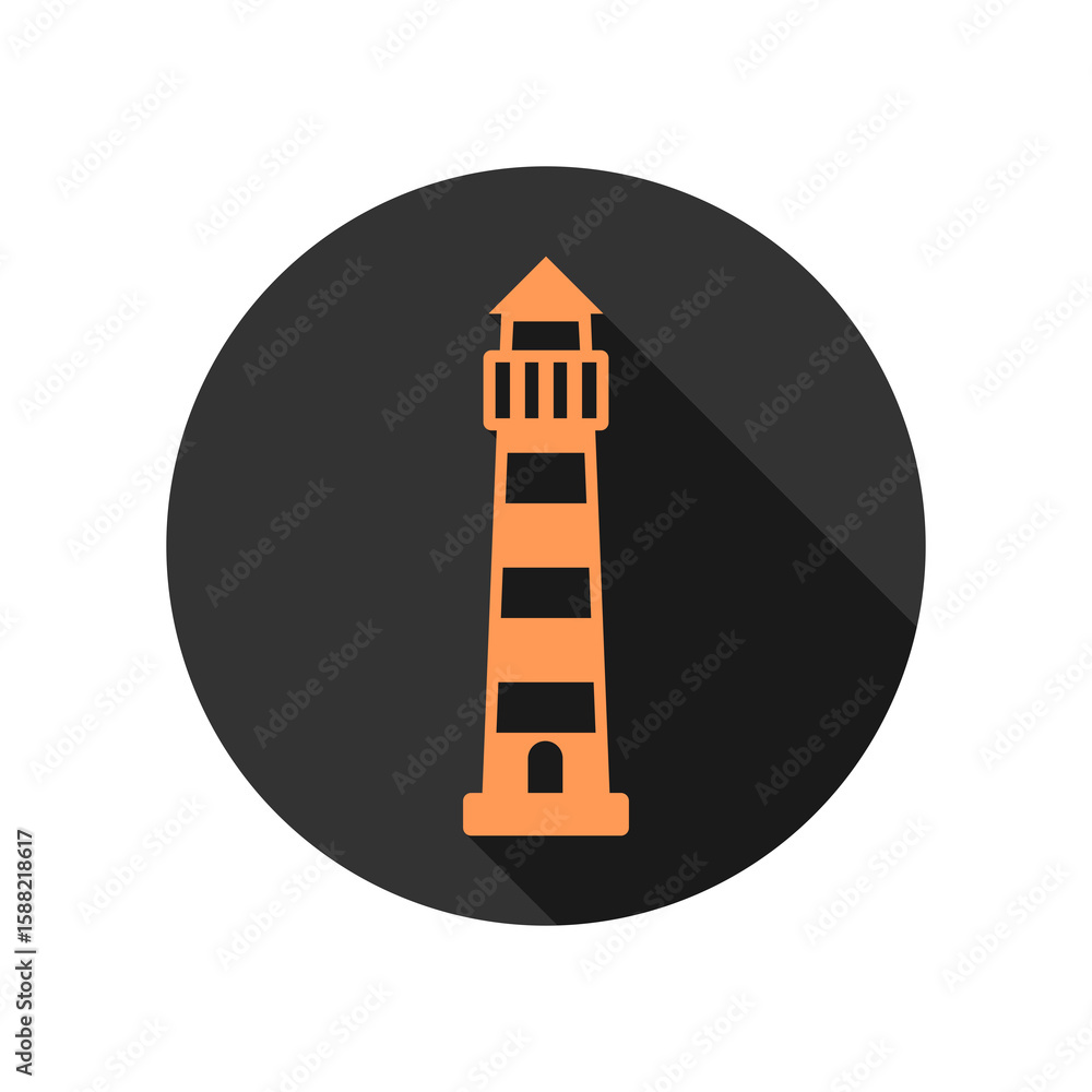 Poster lighthouse with long shadow icon isolated on transparent background